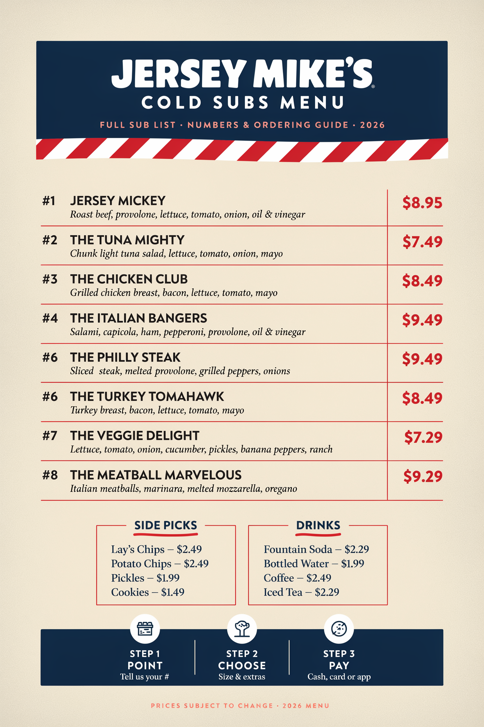 Jersey Mike's Cold Subs Menu